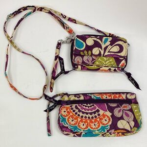 Vera bradley‎ purple floral pattern phone cross body bag and small cosmetic bag